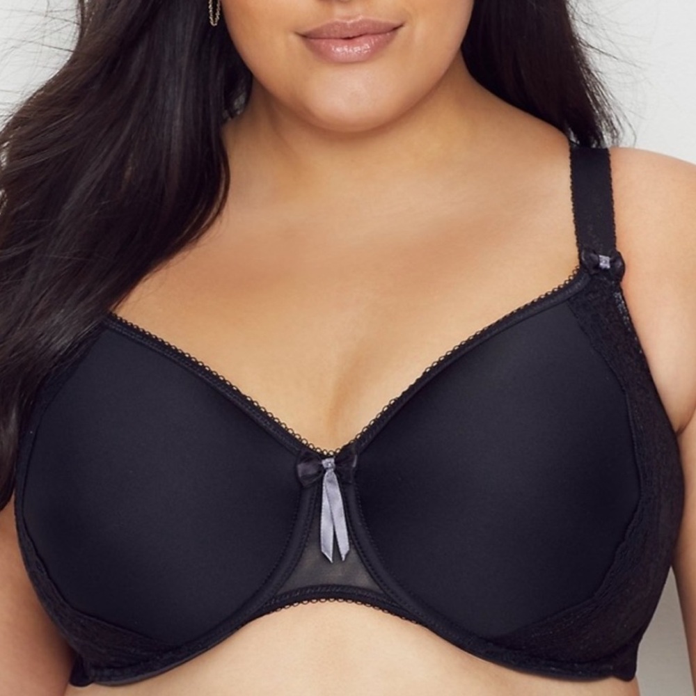 Elomi 40H Amelia Band Less Underwire Spacer Molded Bra Floral Lace Bow Black